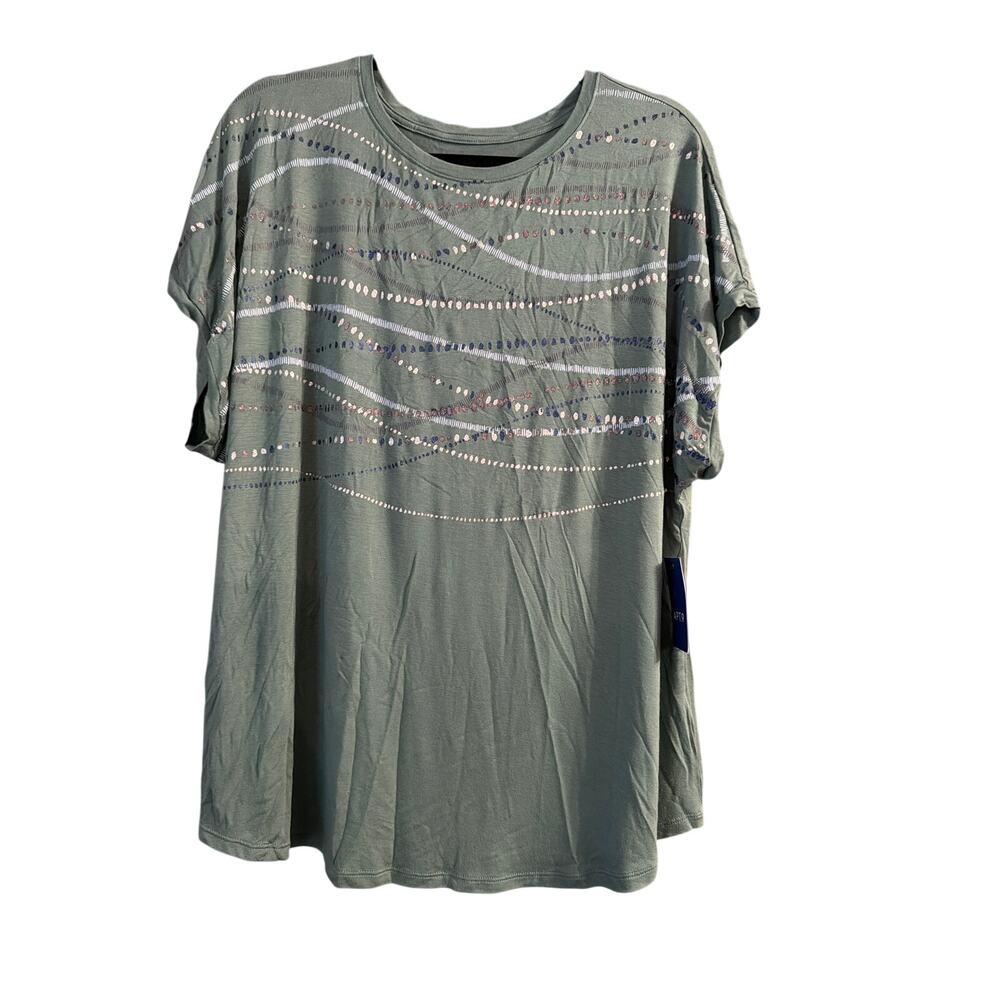 APT.9 Women's Plus Size Villa Green Metallic Wave Short Sleeve Top Size XXL New
